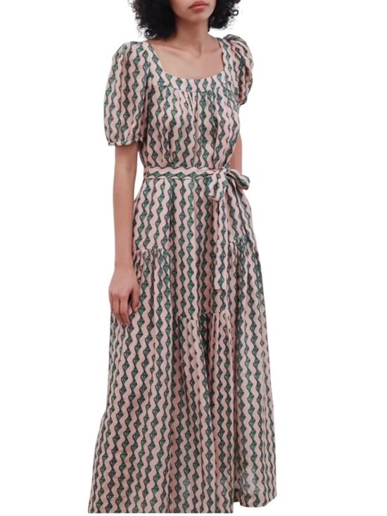 SALONI Dresses & Skirts - Saloni Yashi printed linen midi dress  Blush Pink - Size 6